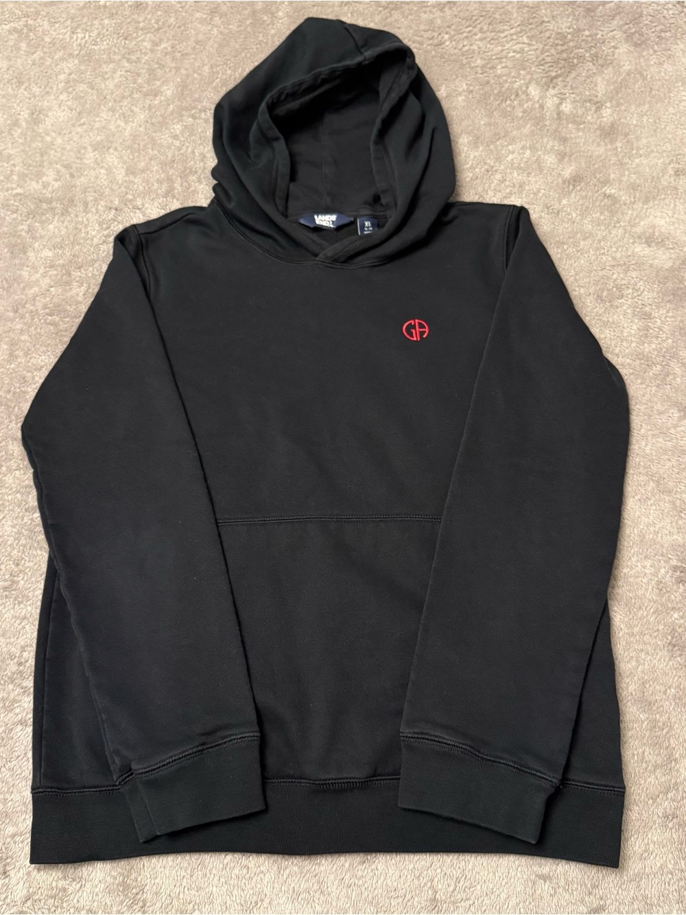 Lands' End Black Hoodie with Red Chest Logo